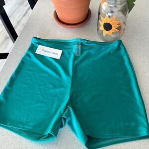 Outdoor Voices Teal High Rise Beam 4 inch Shorts Bondi M Activewear NWT M Shiny